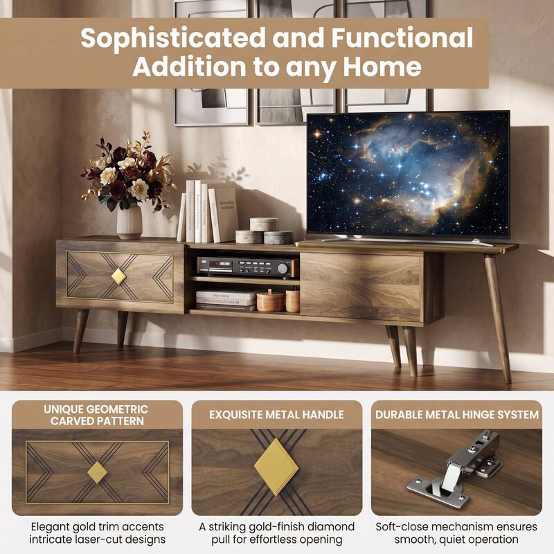 Sophisticated and Functional Addition to any Home

UNIQUE GEOMETRIC CARVED PATTERN
Elegant gold trim accents intricate laser-cut designs

EXQUISITE METAL HANDLE
A striking gold-finish diamond pull for effortless opening

DURABLE METAL HINGE SYSTEM
Soft-close mechanism ensures smooth, quiet operation