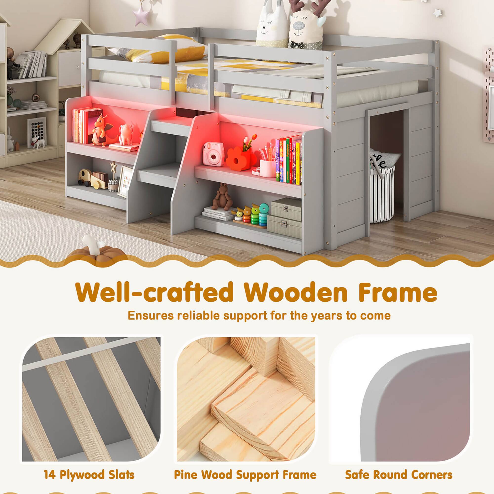 Well-crafted Wooden Frame  
Ensures reliable support for the years to come  

14 Plywood Slats  
Pine Wood Support Frame  
Safe Round Corners