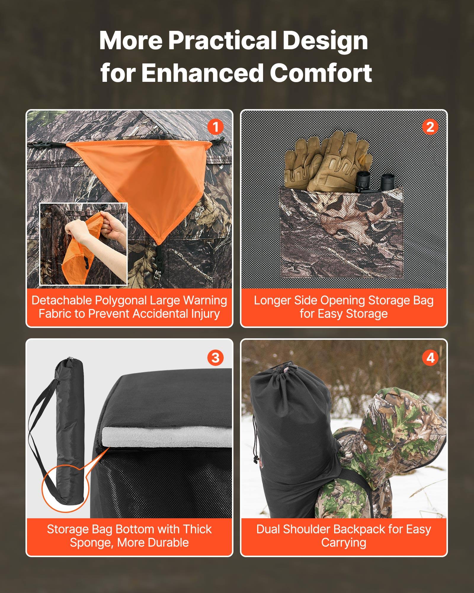 More Practical Design for Enhanced Comfort

1. Detachable Polygonal Large Warning Fabric to Prevent Accidental Injury
2. Longer Side Opening Storage Bag for Easy Storage
3. Storage Bag Bottom with Thick Sponge, More Durable
4. Dual Shoulder Backpack for Easy Carrying