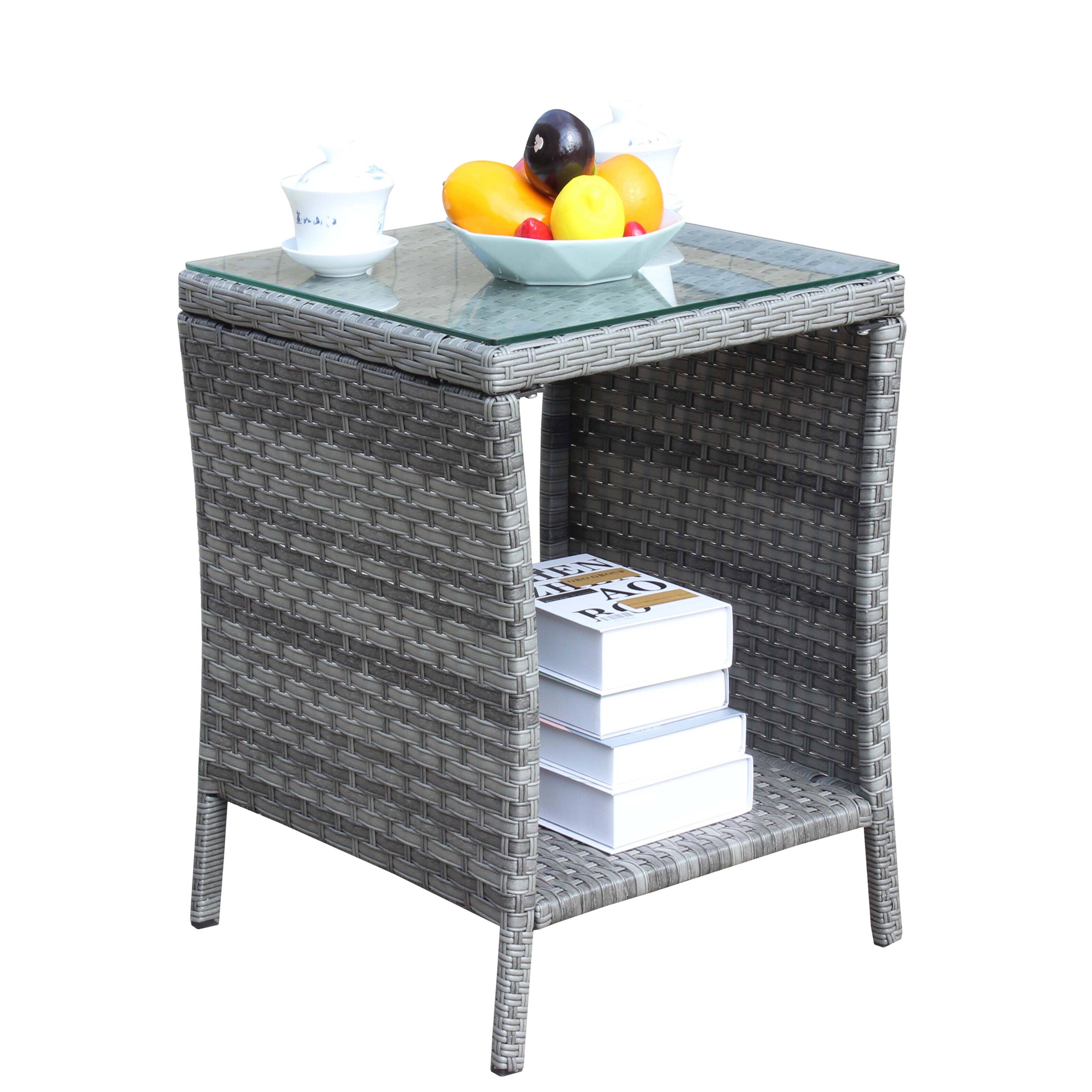 Back. APRILSOUL - Outdoor patio Furniture 1 Coffee Table with clear tempered glass - Gray.