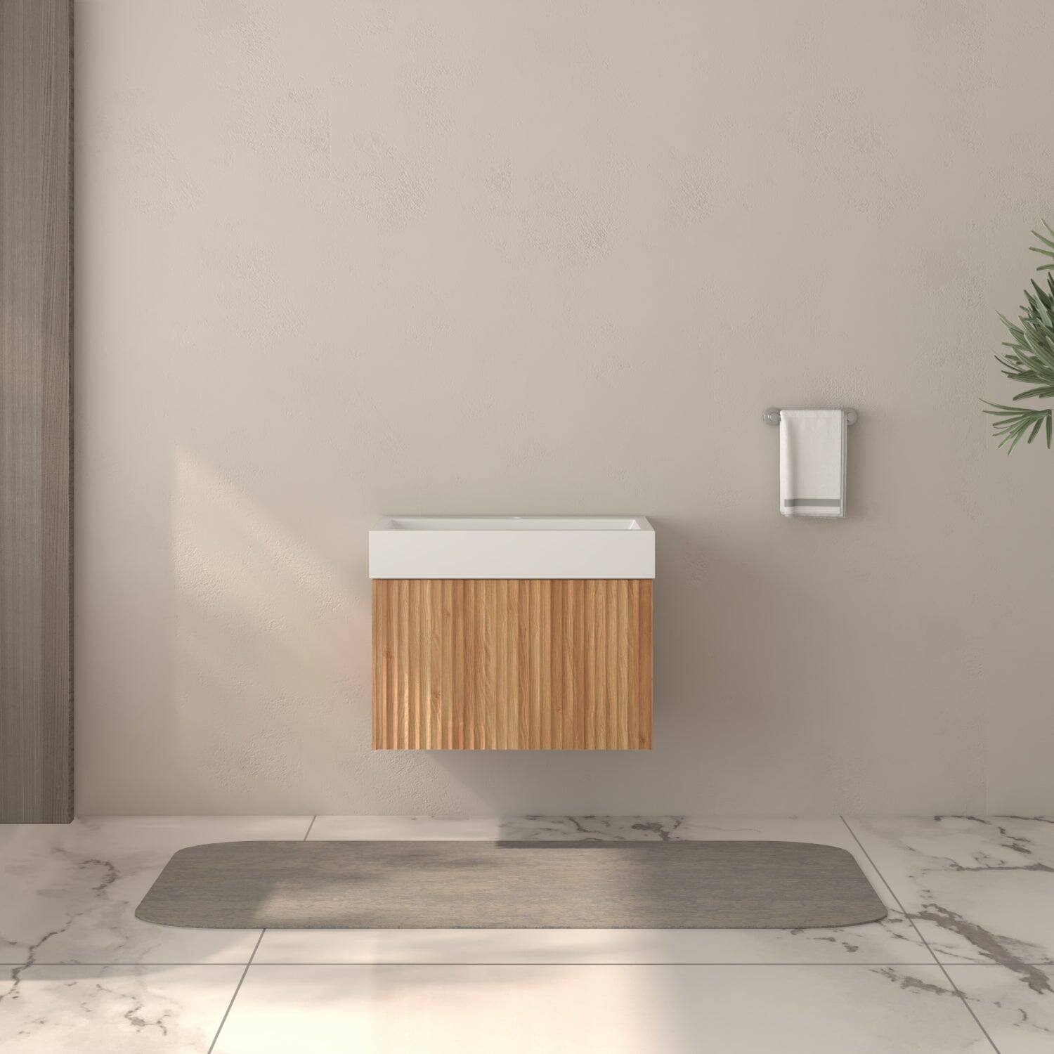 Alt View 9. Boyel Living - 24 in Wall-Mounted Bathroom Vanity with Integrated Basin Plywood Cabinet Minimalist Floating Acacia Finish - Acacia.