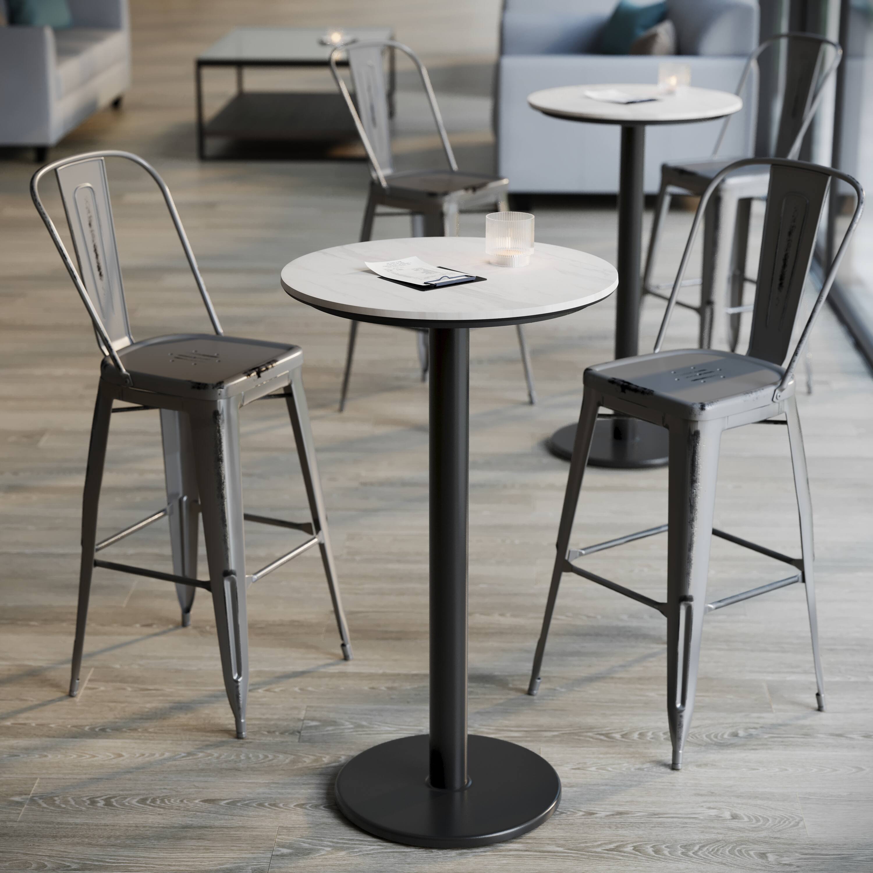 Alt View 4. Emma + Oliver - PureShield Tabletop with Seam-Free Surface Innovation and Bar Height Base - White Faux Marble/Black Base.