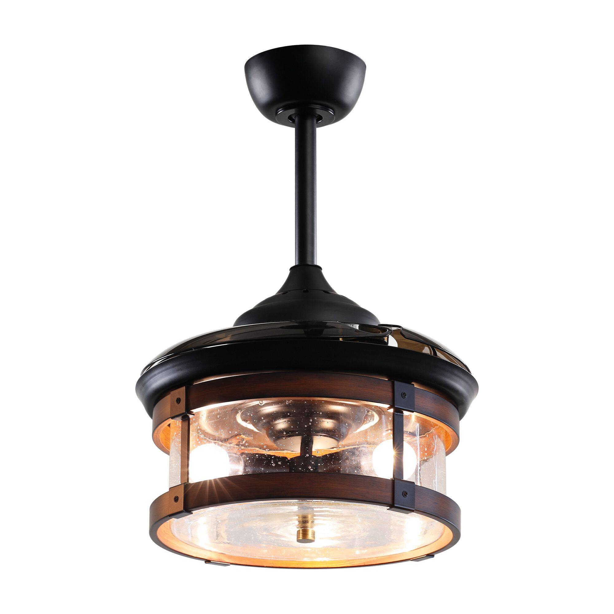 Alt View 5. Parrot Uncle - 36" Industrial Retractable 3-Blade Ceiling Fan Chandelier with Remote - Matte Black.