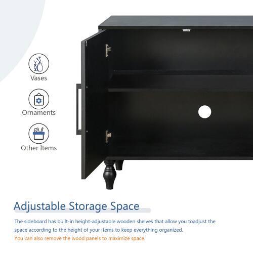 Vases, Ornaments, Other Items

Adjustable Storage Space

The sideboard has built-in height-adjustable wooden shelves that allow you to adjust the space according to the height of your items to keep everything organized. You can also remove the wood panels to maximize space.
