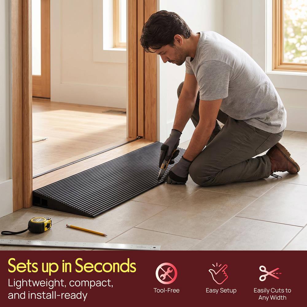 Sets up in Seconds  
Lightweight, compact, and install-ready  
Tool-Free  
Easy Setup  
Easily Cuts to Any Width