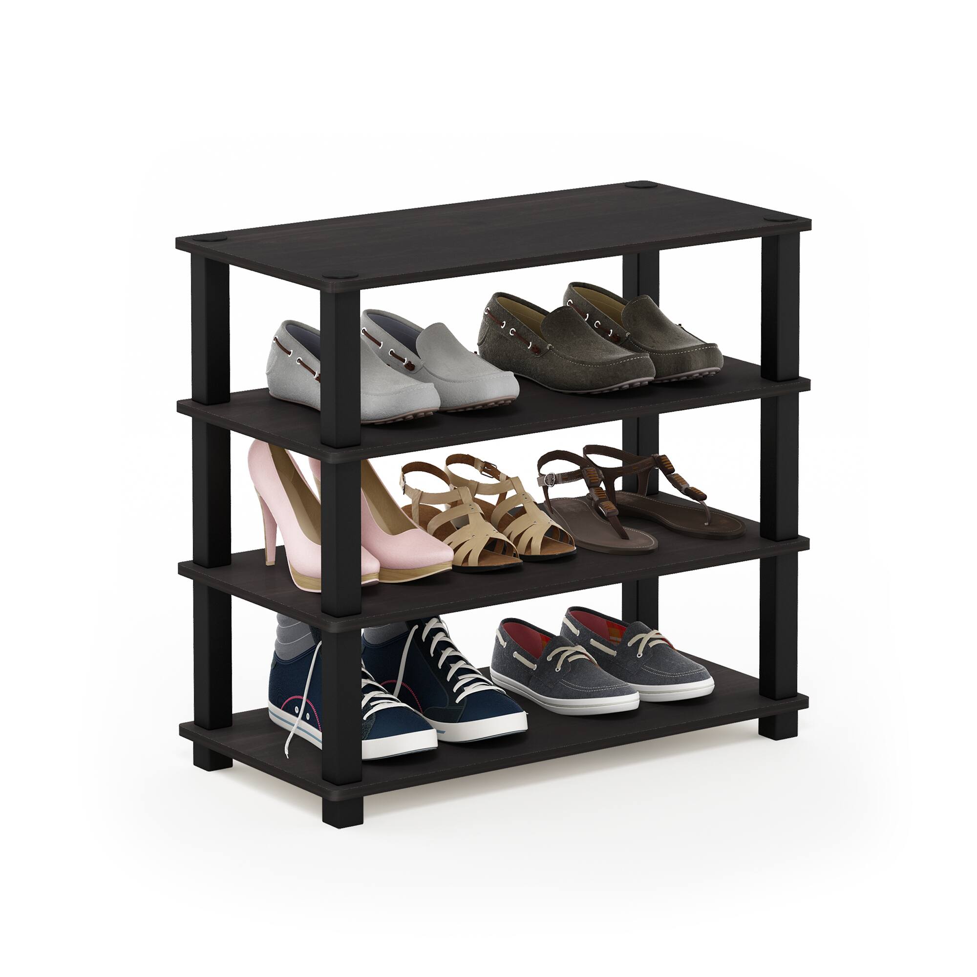 Alt View 4. Furinno - Turn-S-Tube 4-Tier Shoe Rack - Espresso/Black.