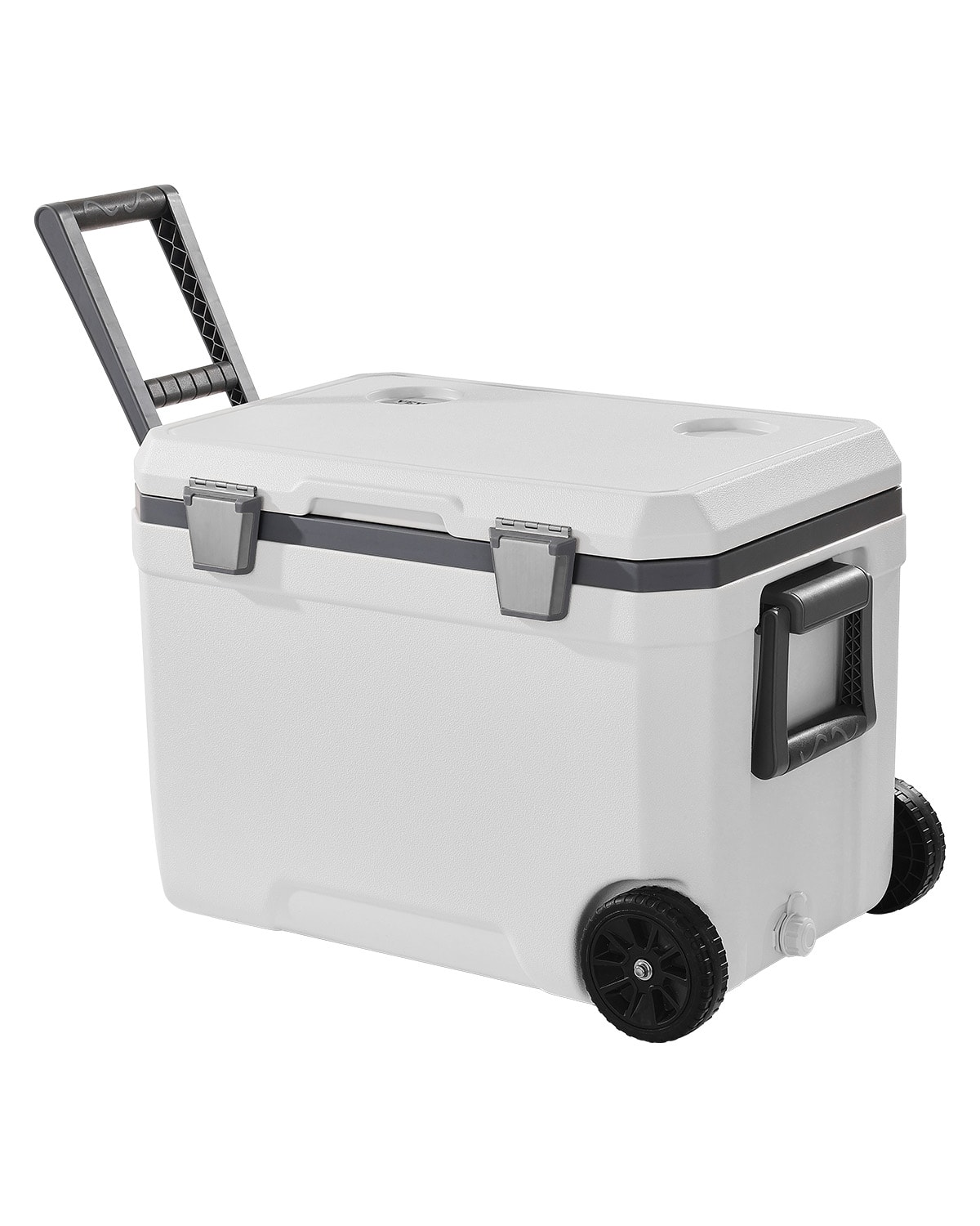 VEVOR - Portable Cooler, 45 QT Wheeled Cooler with Ice Retention, Heavy-Duty Handles and Cup Holder - White