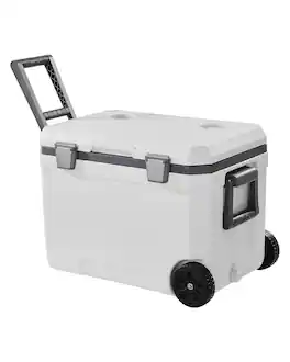 VEVOR - Portable Cooler, 45 QT Wheeled Cooler with Ice Retention, Heavy-Duty Handles and Cup Holder - White