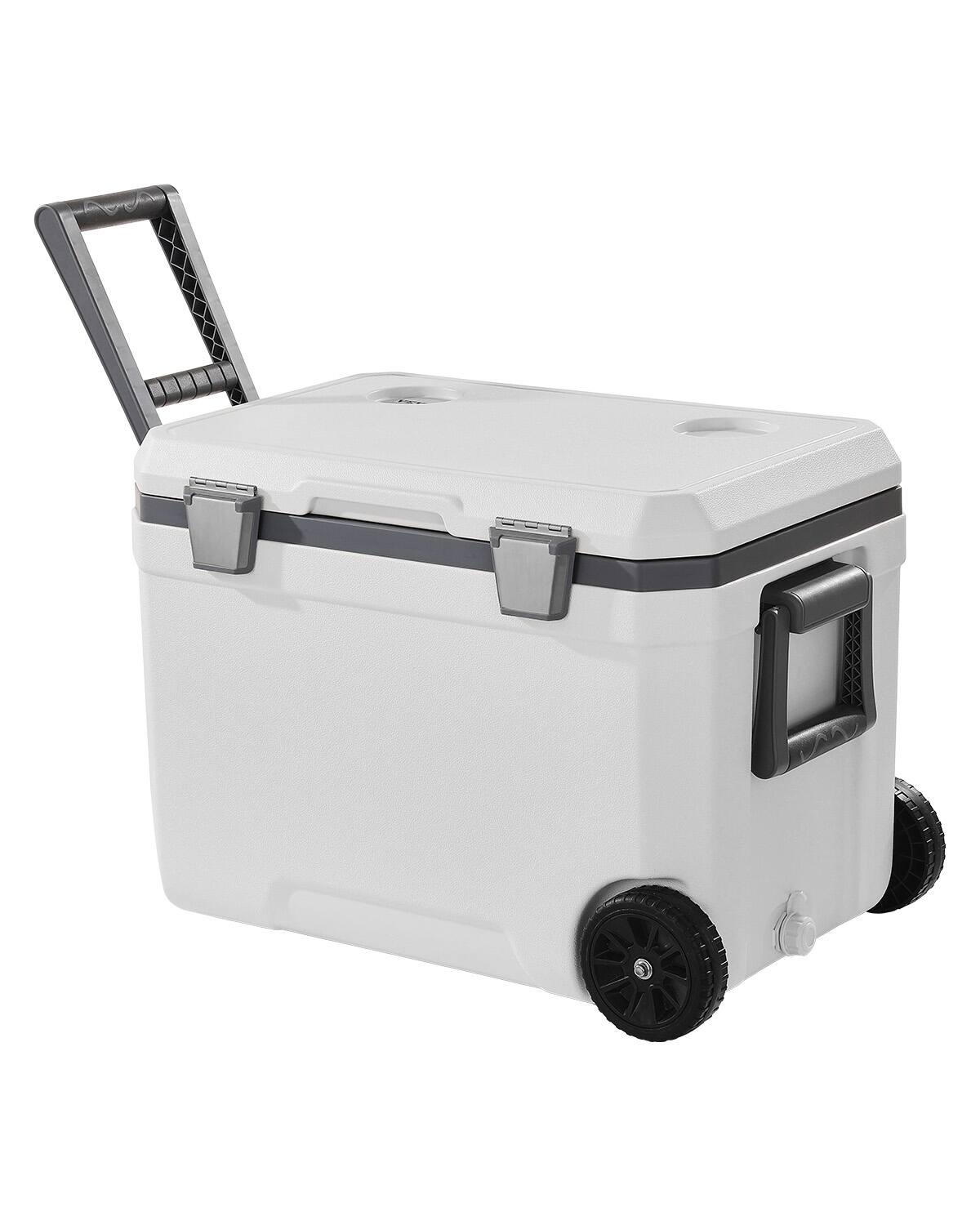 Front. VEVOR - Portable Cooler, 45 QT Wheeled Cooler with Ice Retention, Heavy-Duty Handles and Cup Holder - White.