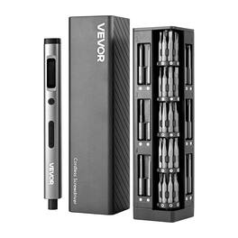 VEVOR - Electric Precision Screwdriver Set, 52 Magnetic Bits, Mini Electric Screwdriver with Magnetic Storage Box, S2 Steel Bits - Gray