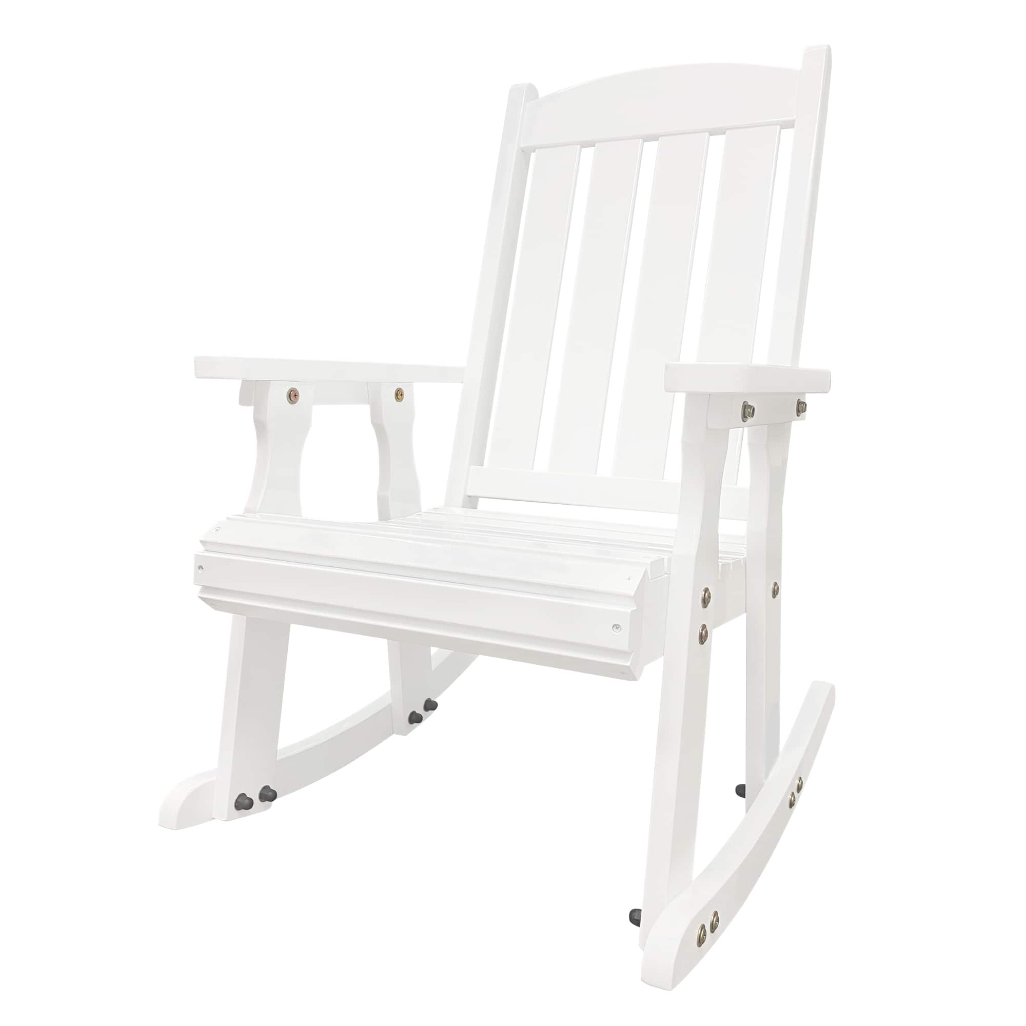 Front. Fortune Candy - Wooden Patio Rocking Chair with Comfortable Backrest and Deep Contoured Seat, for Both Outdoor and Indoor - White.