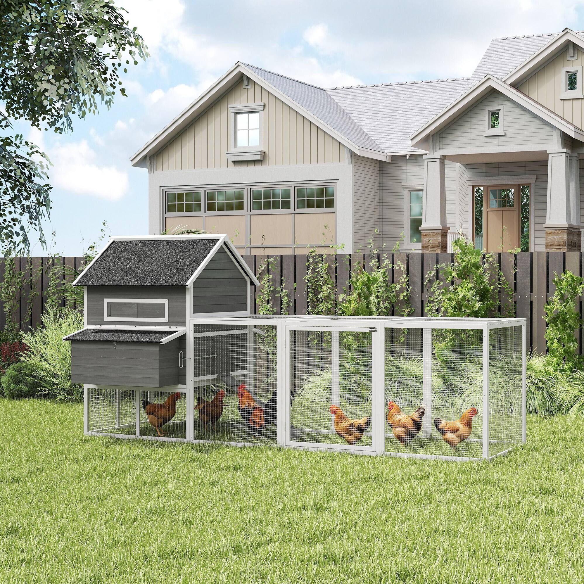 Alt View 1. Pawhut - Wooden Chicken Coop for 4-6 Chickens, Backyard - Dark Gray.