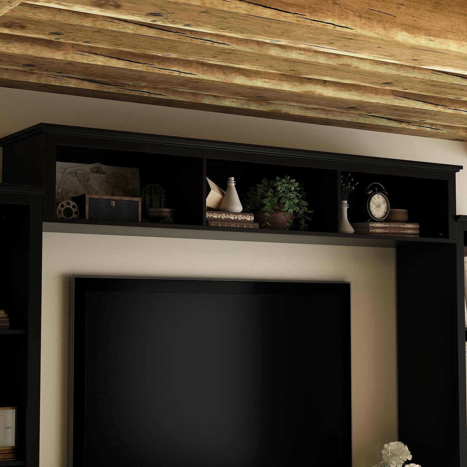 Alt View 1. Famapy - Famapy Entertainment Center for TVs Up to 70 Inches, Wall Unit with Storage Shelves & Glass Doors TV Stands - Black.