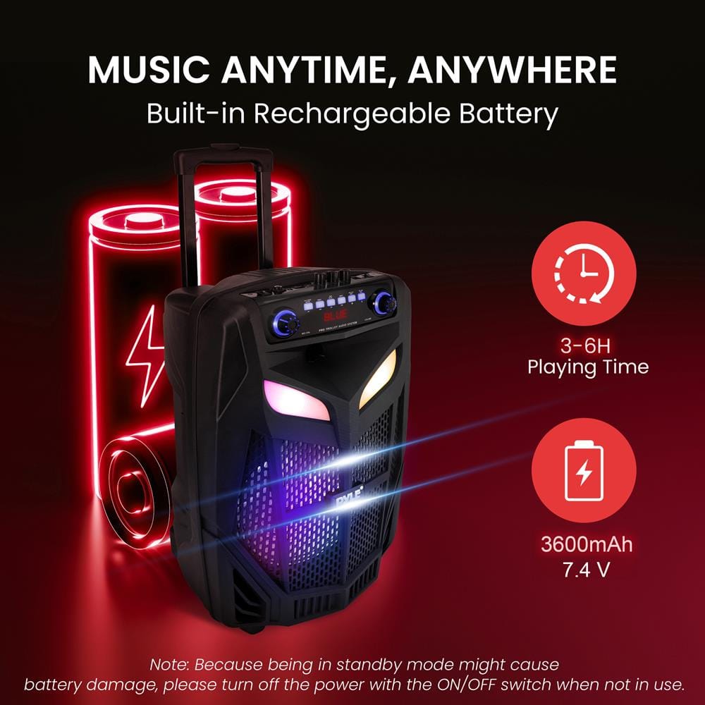 MUSIC ANYTIME, ANYWHERE
Built-in Rechargeable Battery
3-6H Playing Time
3600mAh 7.4 V
Note: Because being in standby mode might cause battery damage, please turn off the power with the ON/OFF switch when not in use.