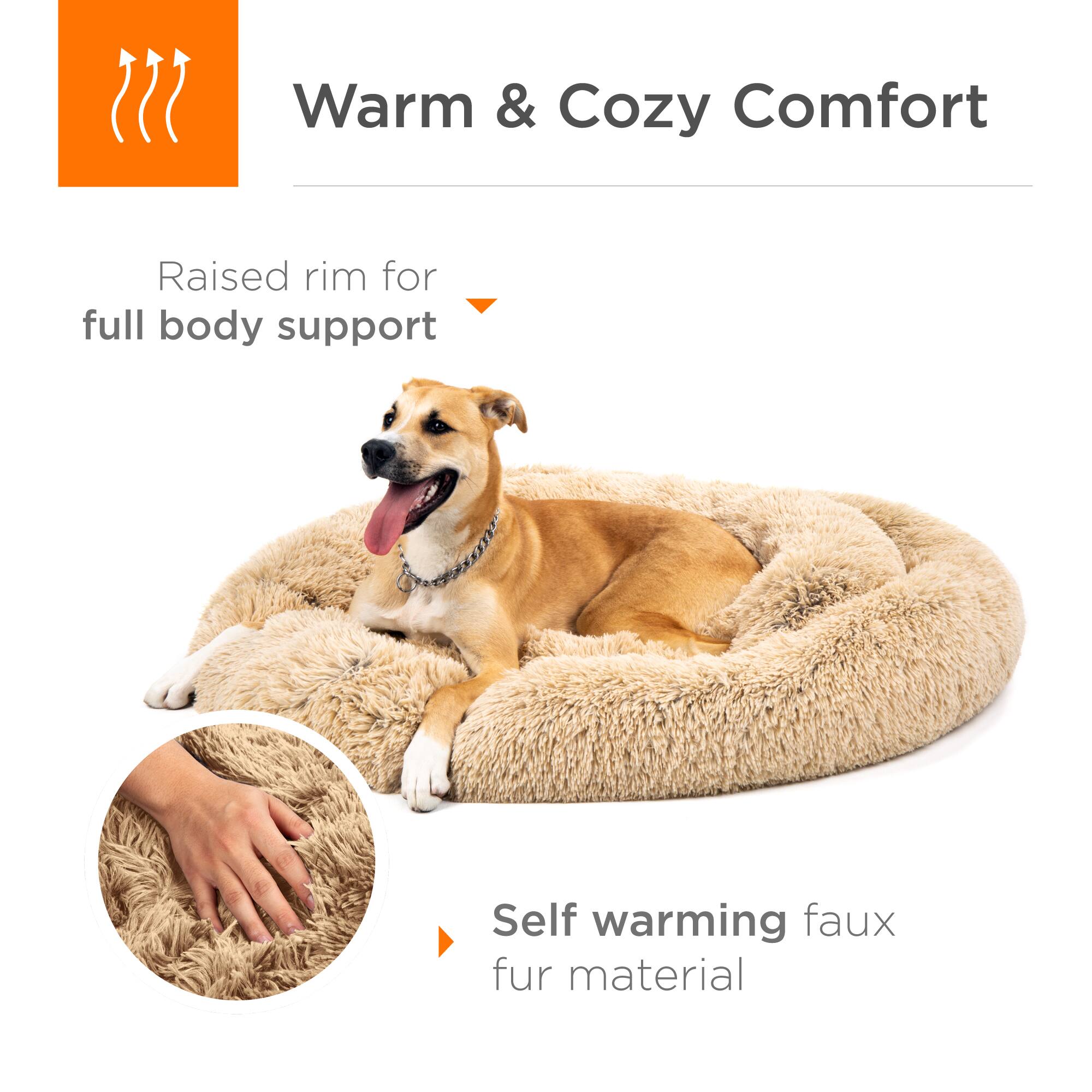 Warm & Cozy Comfort

Raised rim for full body support

Self warming faux fur material