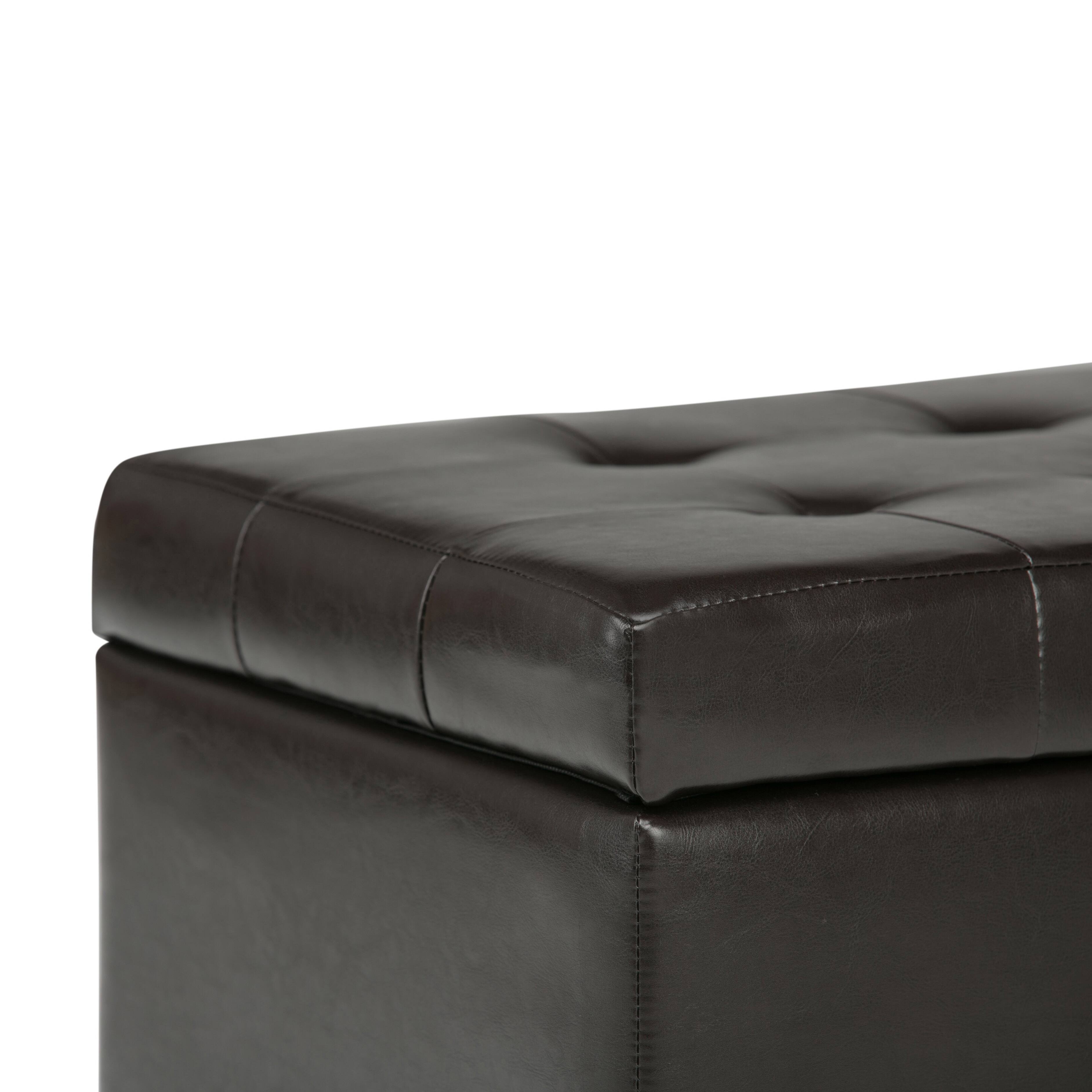 Alt View 2. Simpli Home - Cosmopolitan 34 inch Wide Storage Ottoman in Tanners Brown Vegan Leather - Tanners Brown.