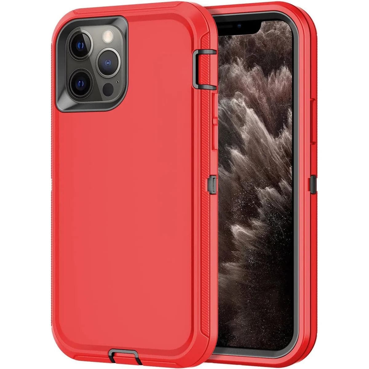 Front. Entronix - Entronix Heavy Duty Phone Case for iPhone 12 and 12 Pro - Triple-Layer Protection - Red.