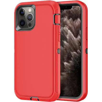 Front. Entronix - Entronix Heavy Duty Phone Case for iPhone 12 and 12 Pro - Triple-Layer Protection - Red.
