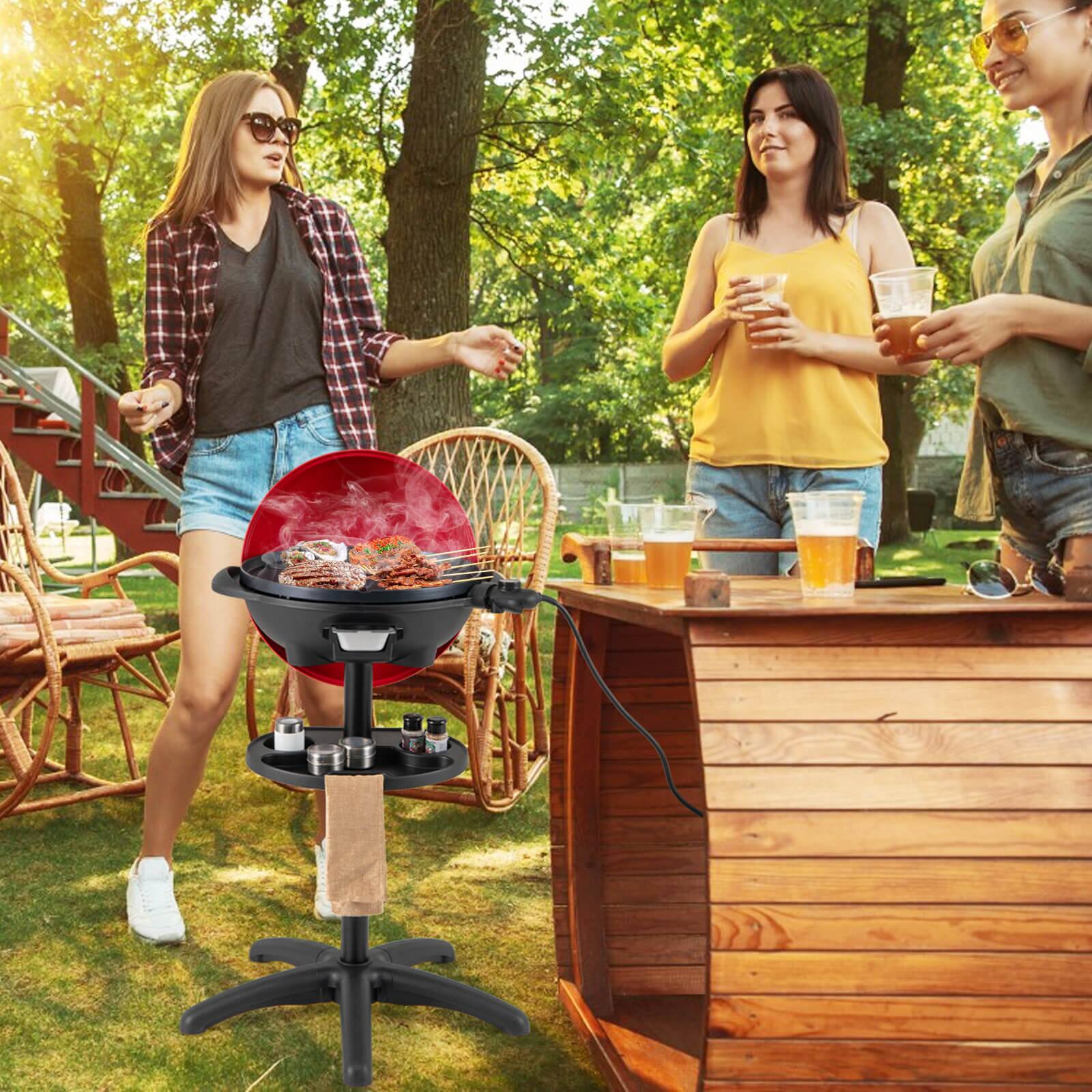 Left. Costway - Outdoor Electric BBQ Grill 1350W Non-stick 4 Temperature Setting Red - Black.