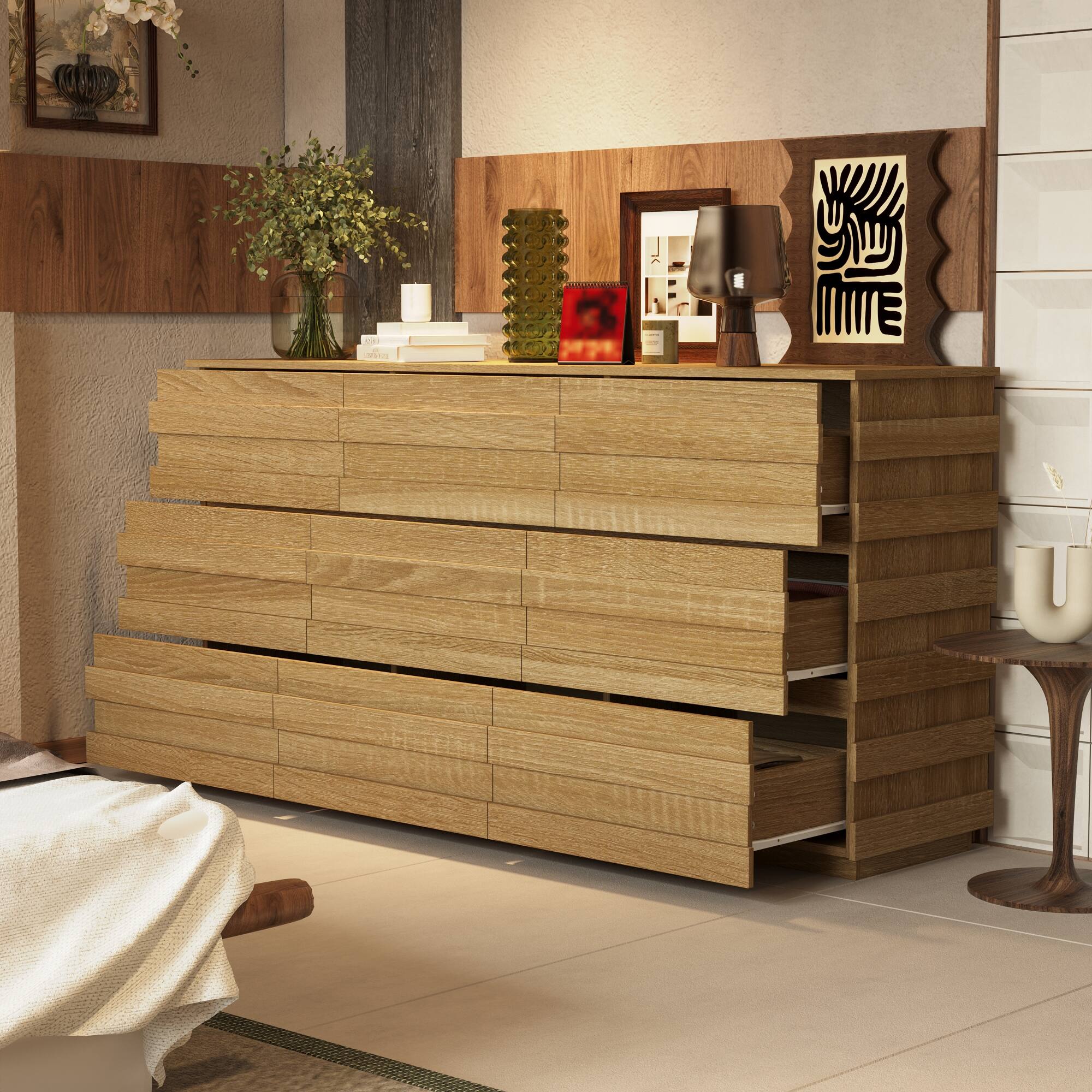 Alt View 4. FUFU & GAGA - FUFU&GAGA 9 - Drawer Horizontal Dresser with Japandi - Inspired Design - Wooden.