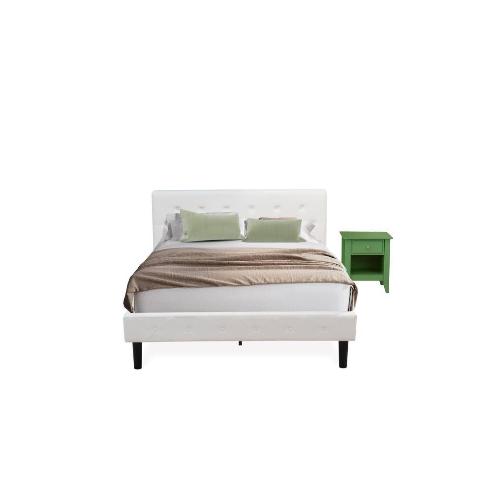 Alt View 4. East West Furniture - NL19Q-1GA12 2 Piece Bedroom Set - 1 Platform Bed White Velvet Fabric Headboard and 1 Nightstand - Clover Green Finish - White Velvet.