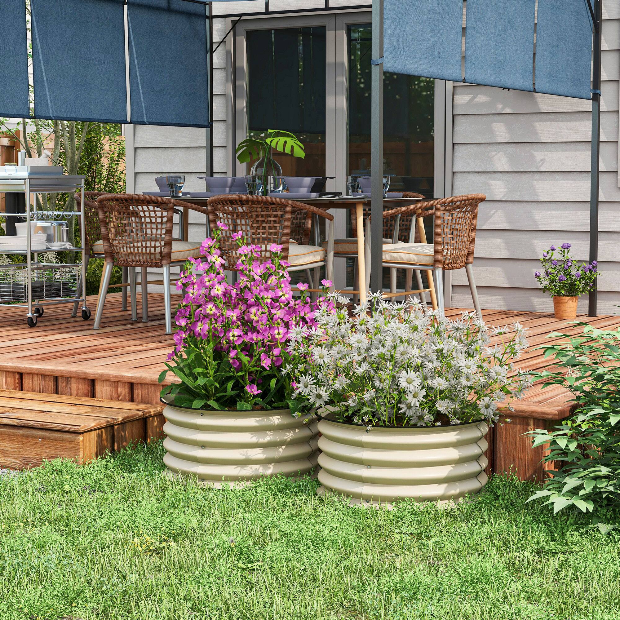 Alt View 1. Outsunny - Set of 2 Raised Garden Bed, Metal Planter Box with Safety Edging - Cream White.