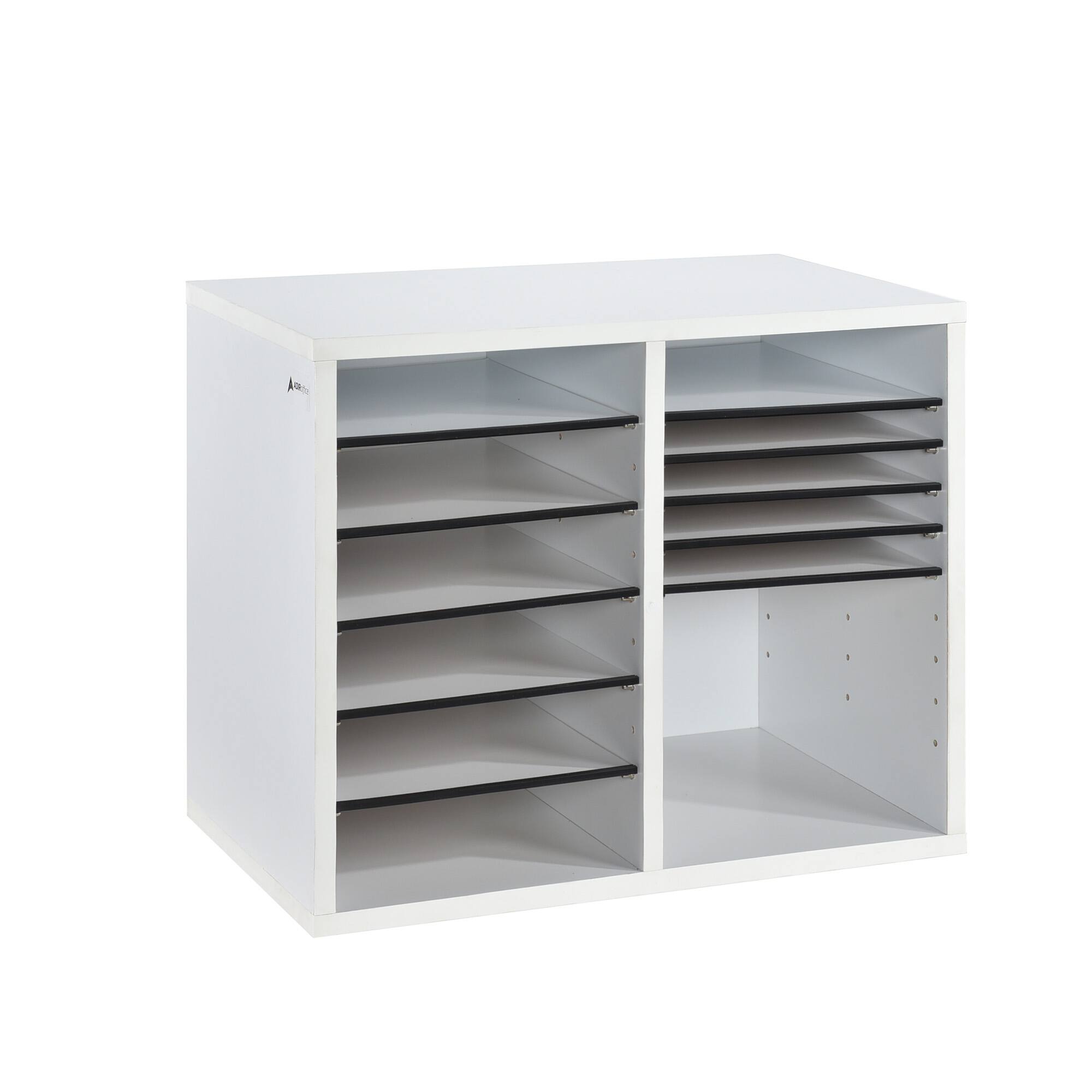 Alt View 4. AdirOffice - Wood Adjustable 12 Compartment Literature File Organizer, 11.8”D x 20”W x 16.3”H - White.