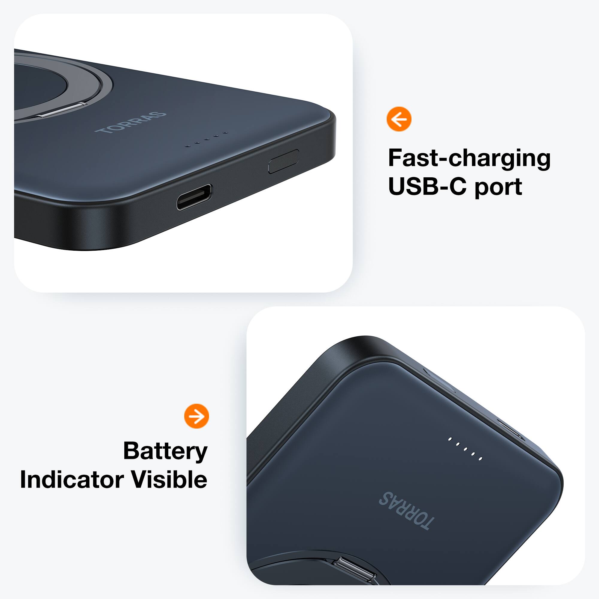 TORRAS Fast-charging USB-C port Battery Indicator Visible