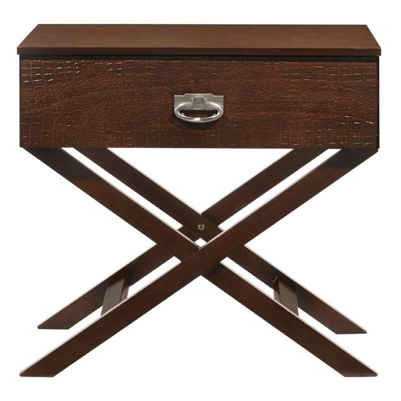 Angle. Hivvago - Cappuccino Brown Wood 1-Drawer End Table Nightstand with X Legs - Brown.