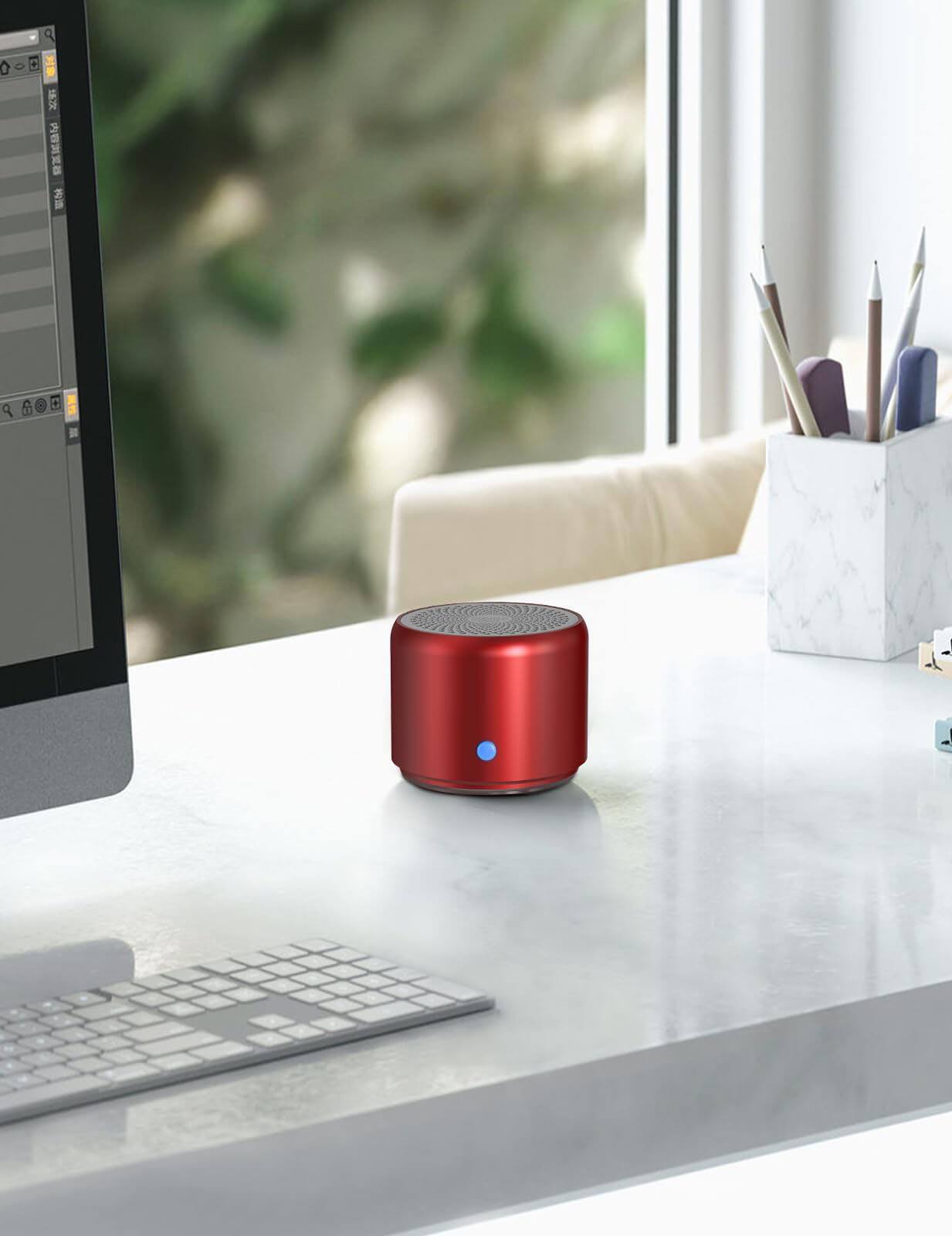 Alt View 6. PRIMEPLUS - Mini Bluetooth Speaker – Portable Wireless Speaker, 8 Hour Battery Life, Carrying Case & Metal Hook Included - Red.