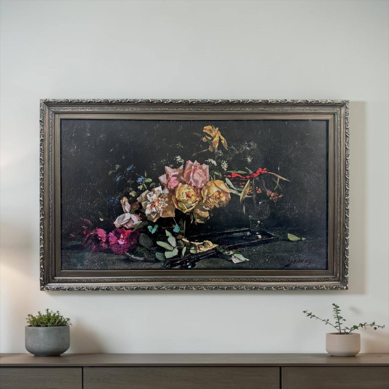 Alt View 10. LAREDO FRAME FACTORY - 65 inch Hisense Canvas TV Ornate frame, Canvas TV by Hisense - AGED OLD GOLD FINISH.