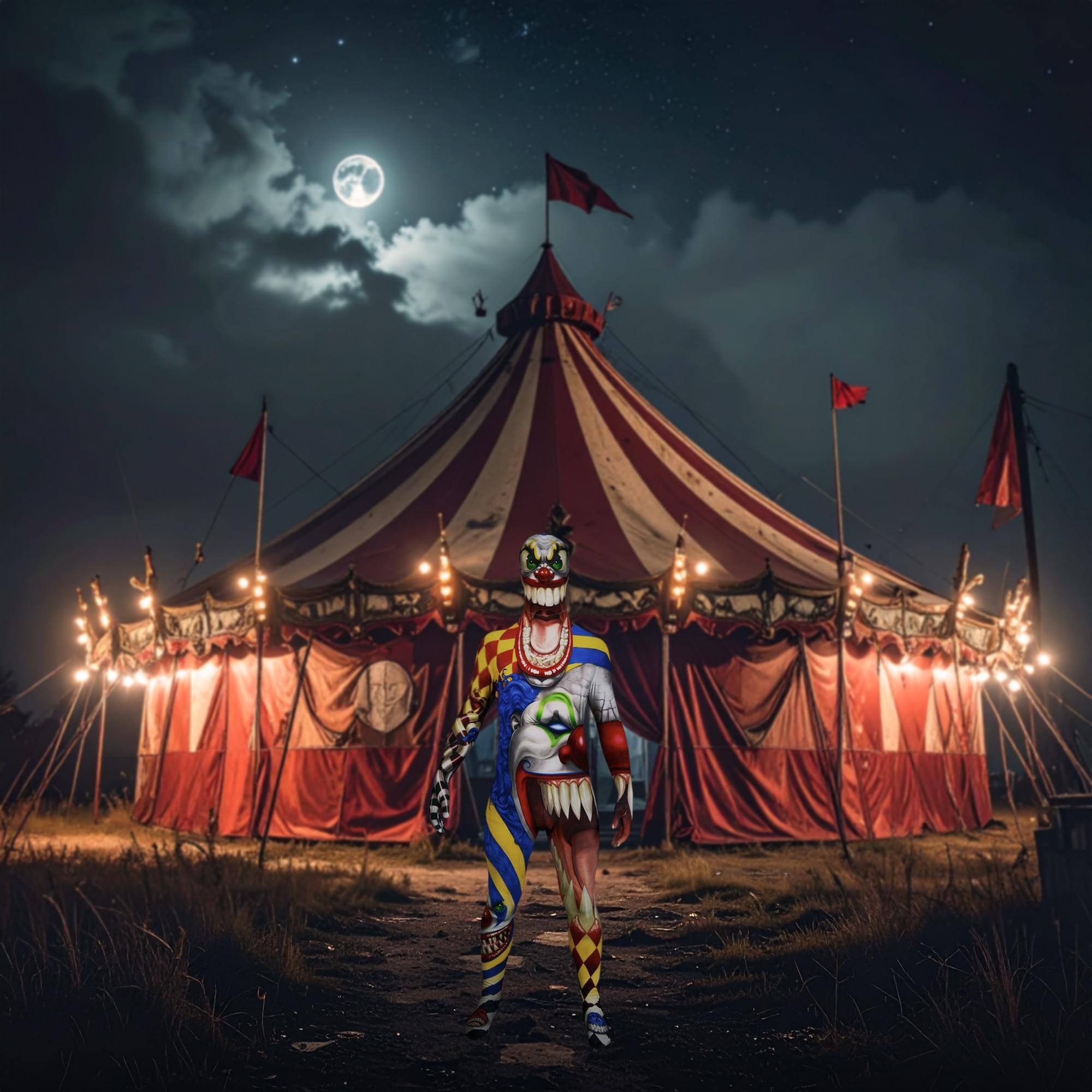Alt View 3. Loftus International - Monster Clown Adult Costume Morphsuit | Medium - Multi-Colored.