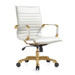 LeisureMod - Harris Mid-Back Office Chair, Leather Upholstery with Gold Metal Frame Modern Armless Desk Chair for Conference Seating - White