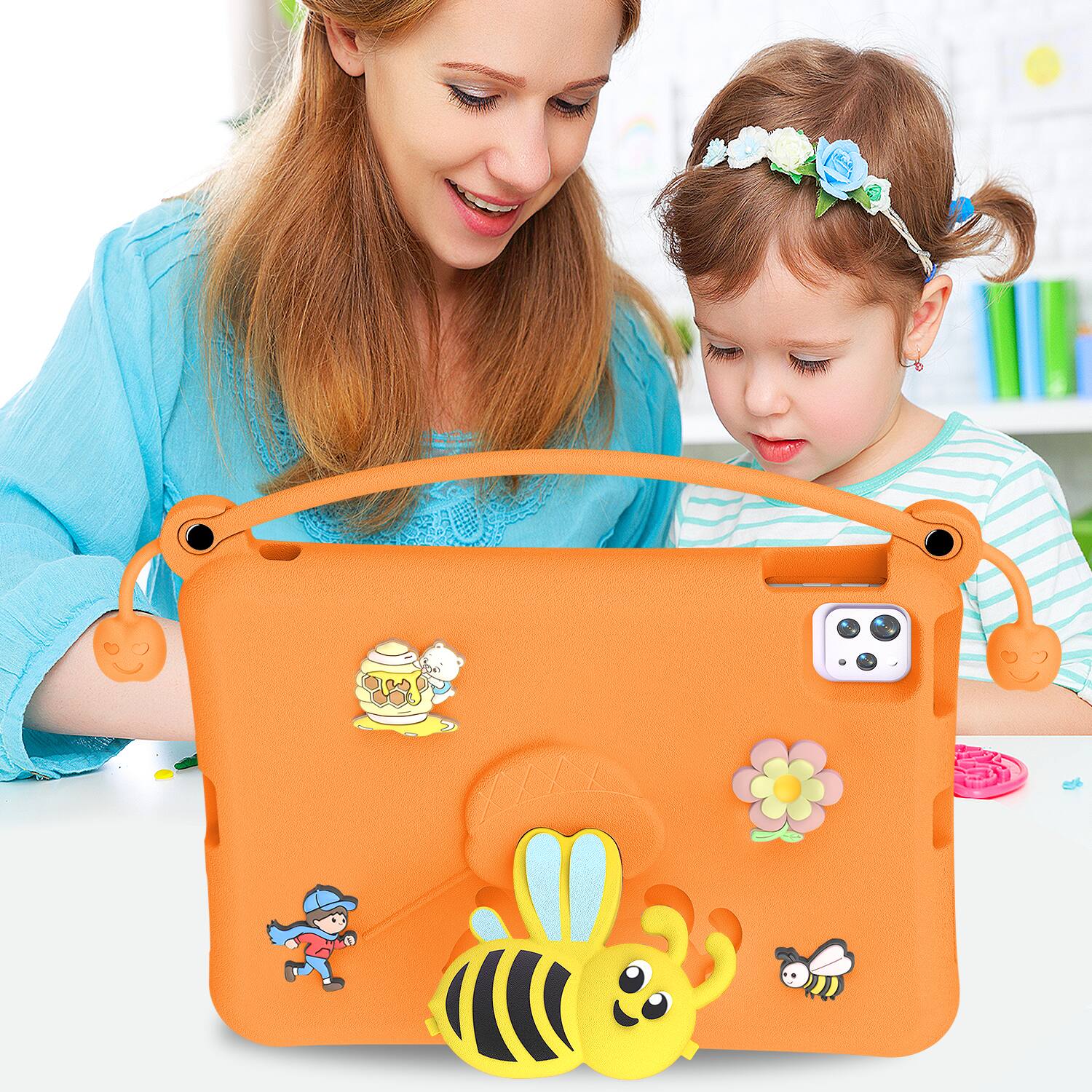 Alt View 5. Dteck - for Apple iPad (A16) 11" 2025 & iPad Air 11‑inch (M4) 2026 Kids EVA Tablet Case,Shockproof Kickstand Cover + Handle - Orange.