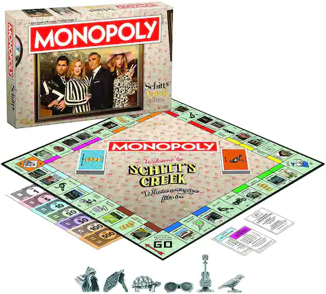 LDODA ~ Trading Game - Fast Dealing Property MONOPOLY MONOPOLY Schitts Creek Schitts Creek Edition N MONOPOLY Vor P Welcome to ABRIONAP SCHITT'S CREEK b 1 WWhere esergswe - fits tr 5 10 - g D d 20 - 50 CETAT d 40 100 CE 500 S9OO COLLECT SALARY Caralos AVOUMANS AS YO PASS GO AE C