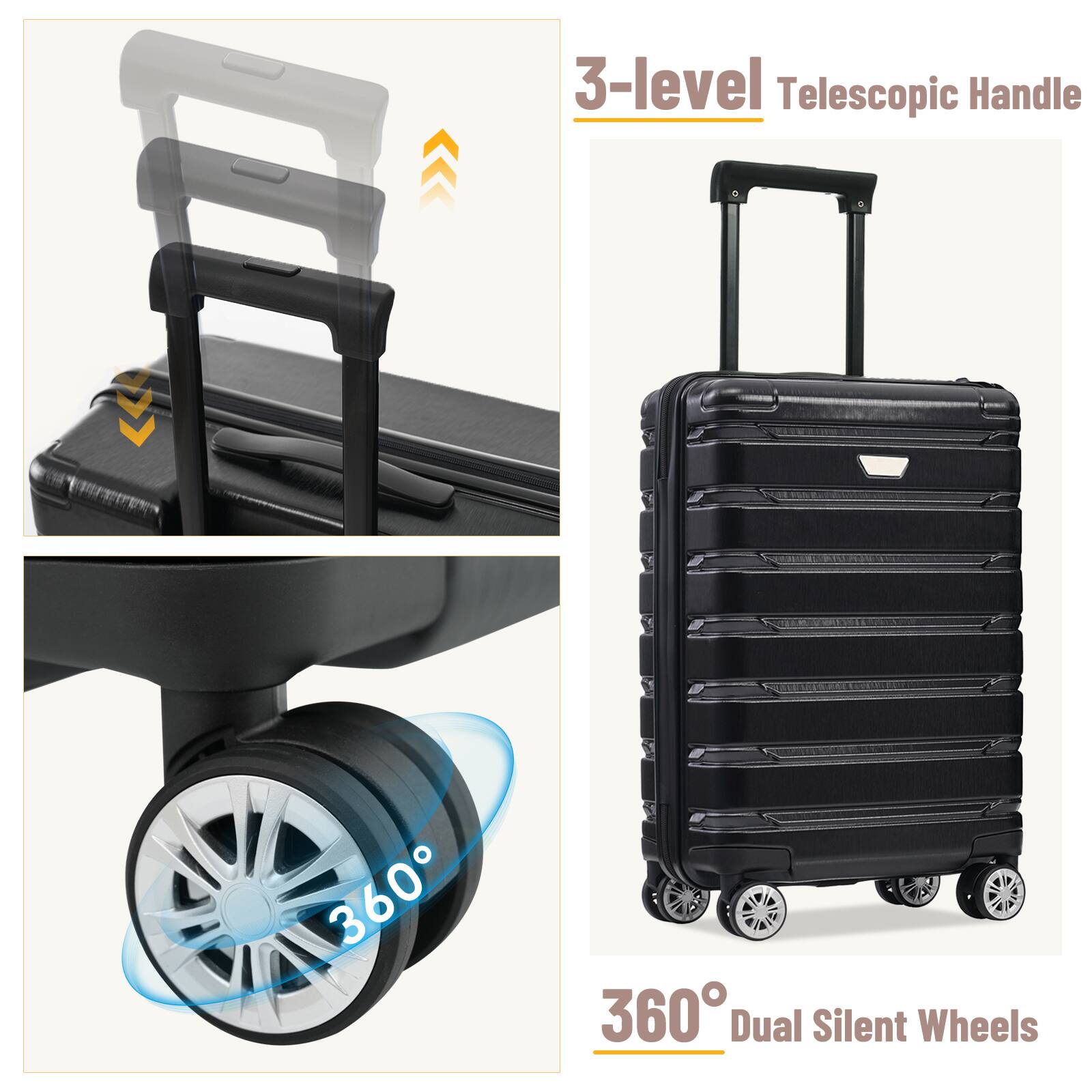 3-level Telescopic Handle

360° Dual Silent Wheels