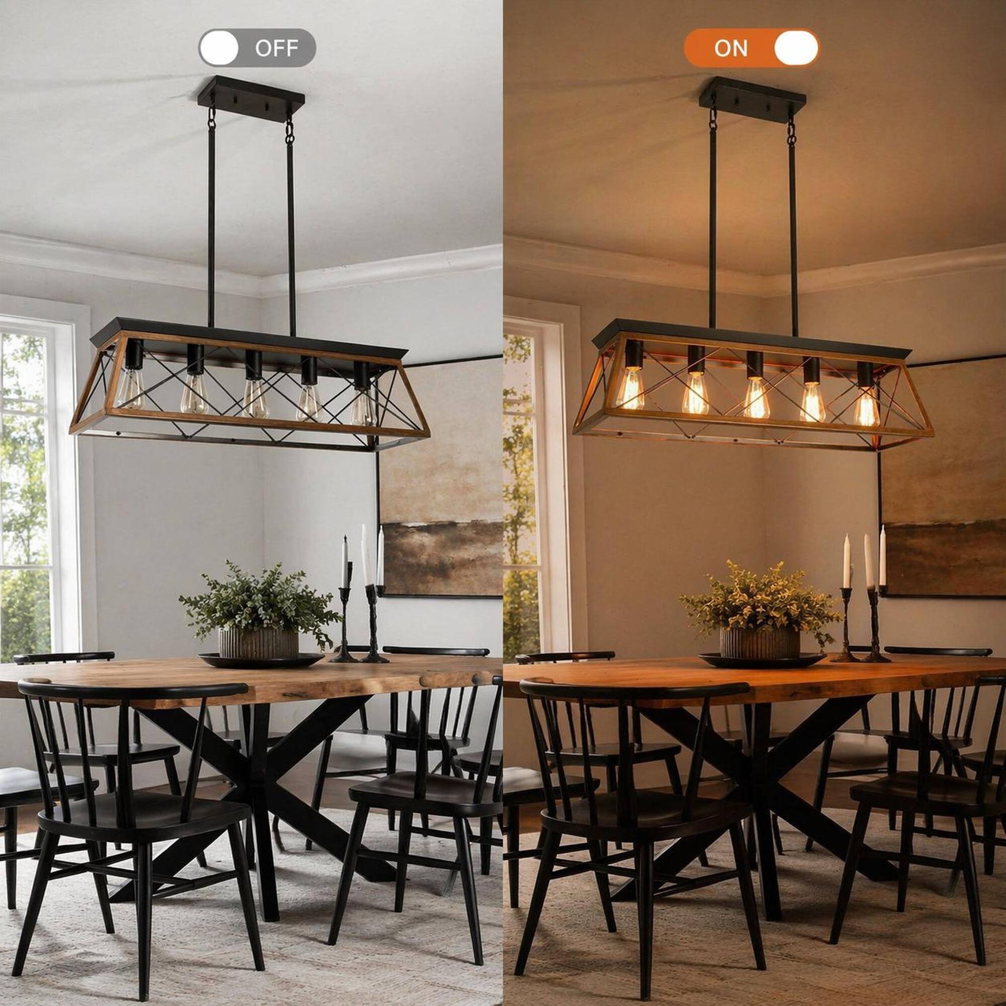 Alt View 1. RYHNUYNE - 32" Industrial Kitchen Island Lighting, Linear Lighting Fixture for Dining Room Kitchen - Walnut.