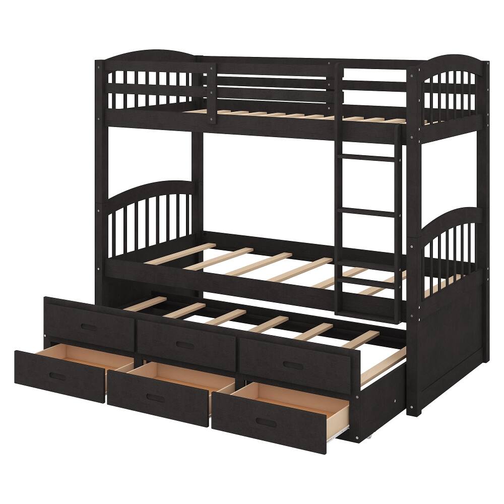 Alt View 9. Loheer - Loheer Twin Over Twin Bunk Bed with Trundle and Drawers Espresso Wood - Espresso.