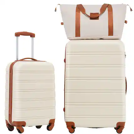 Front. BreeBe - Hardshell Luggage Sets 2Pcs + Bag Spinner Suitcase with TSA Lock Lightweight 20' + 28' - Brown+White.