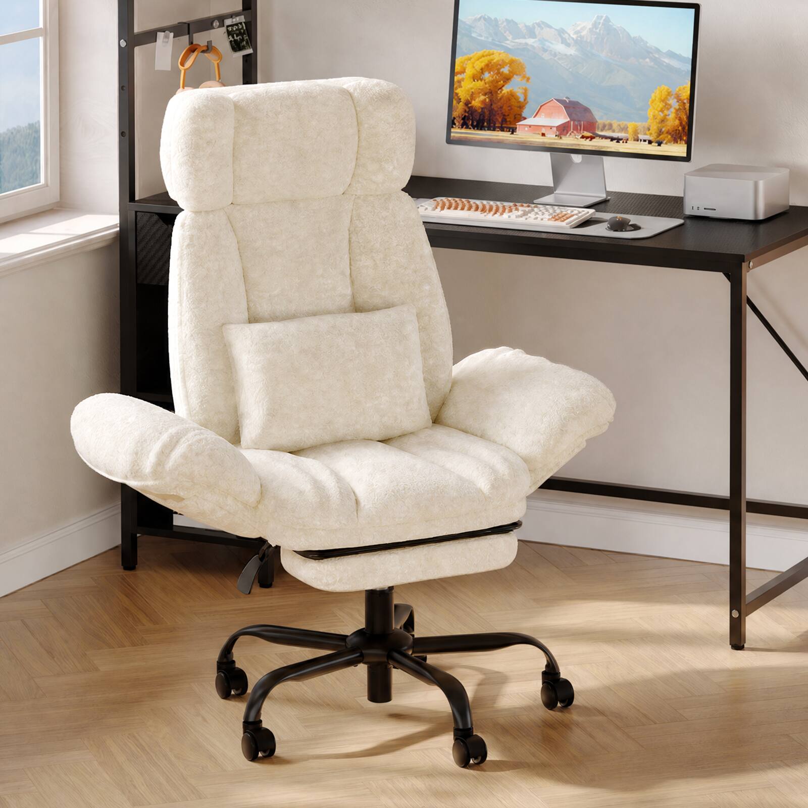 Alt View 6. Bestier - Ergonomic Office Chair with Massage, Adjustable Headrest and Armrest Criss Cross Comfy Vanity Chair for Home Office - White.
