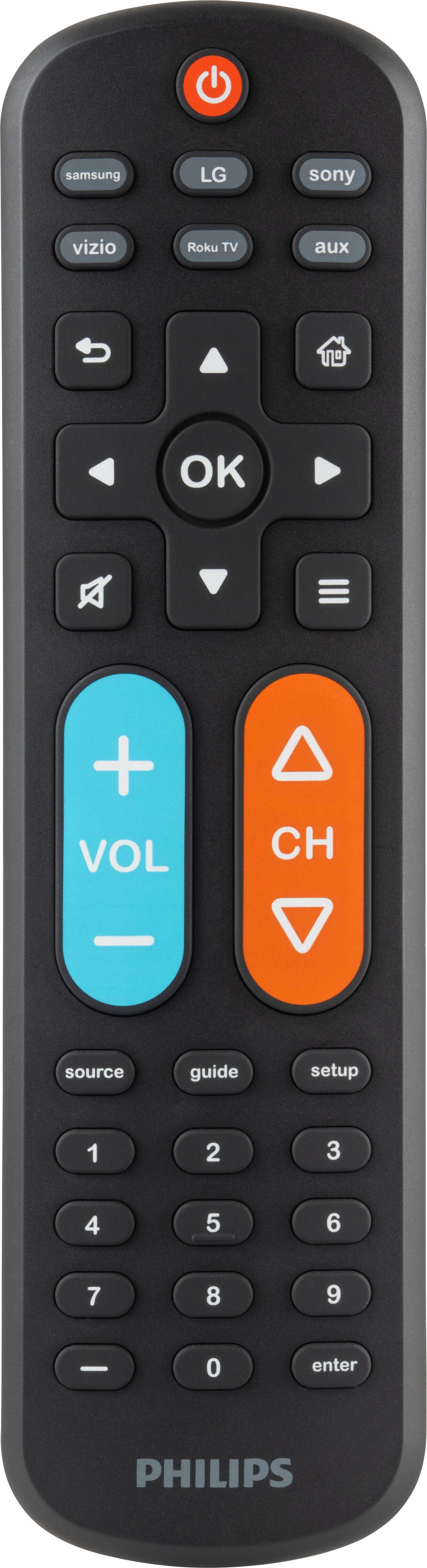 samsung LG sony vizio Roku TV aux n OK + VOL CH - source guide setup 1 2 3 4 5 6 7 8 9 - 0 enter PHILIPS
