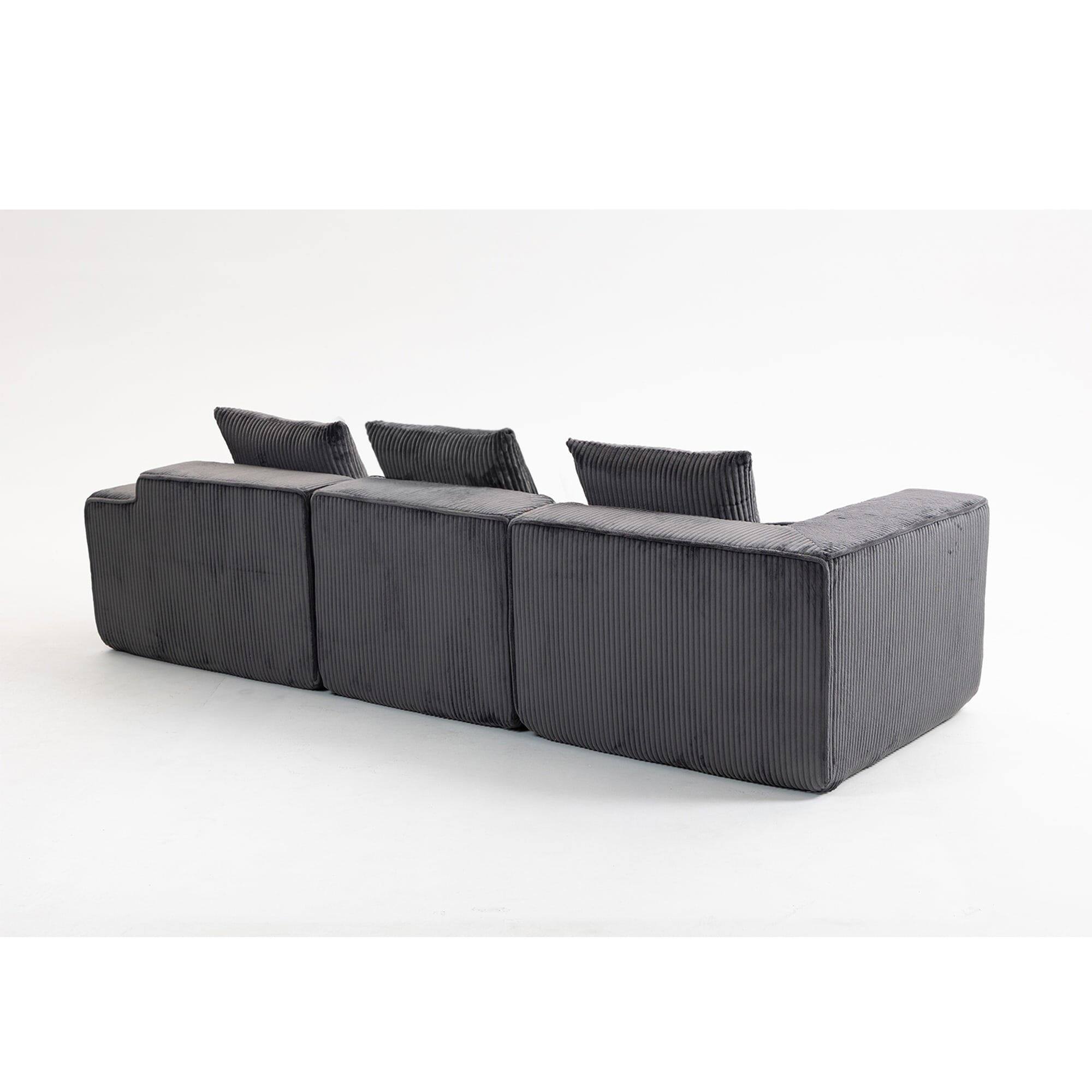 Alt View 5. Kadyn - 111" Modular Sctional Couches with Deep Seat, Compression Cloud Sofa Soft Corduroy Upholstered for Living Room Bedroom - Gray.