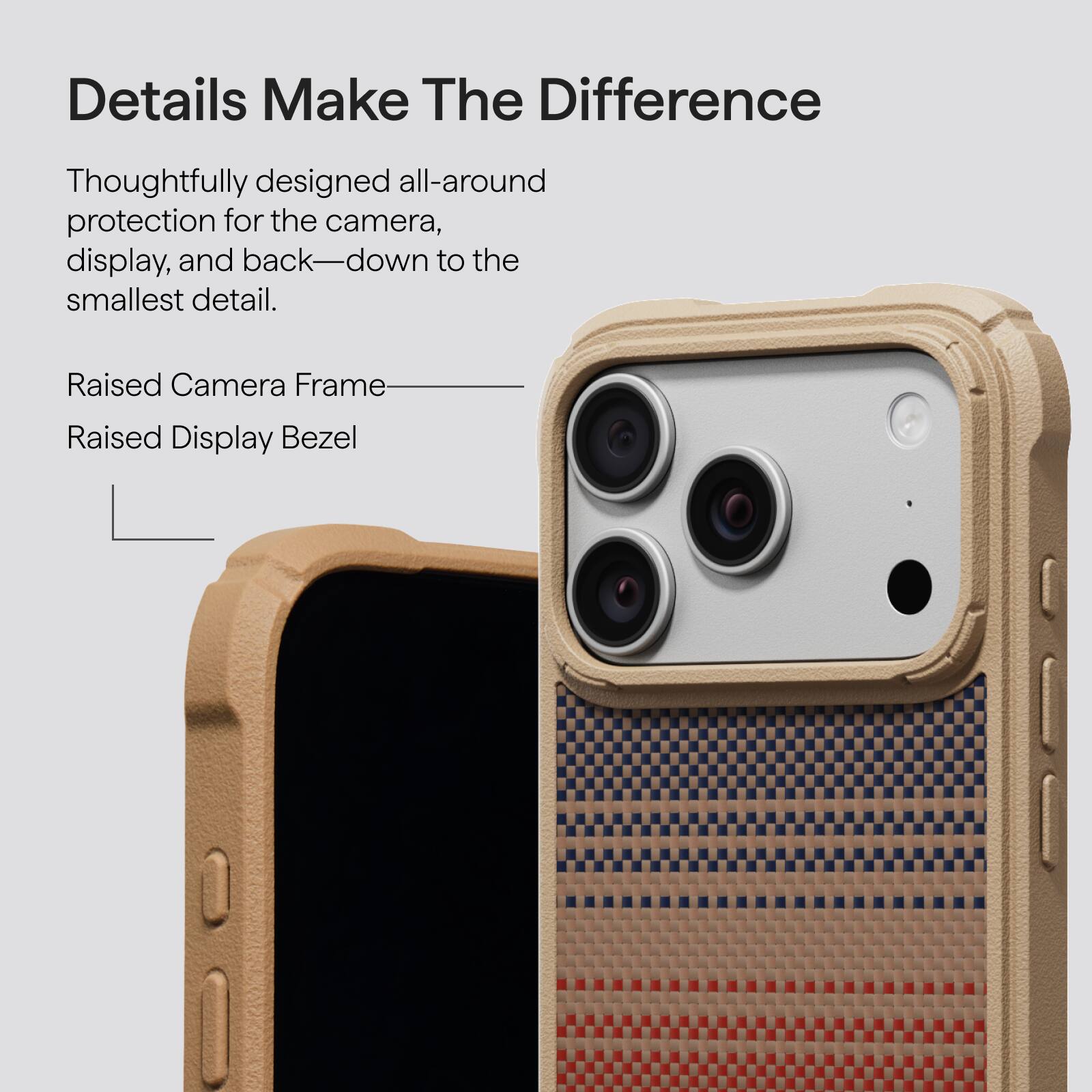 Details Make The Difference

Thoughtfully designed all-around protection for the camera, display, and back—down to the smallest detail.

Raised Camera Frame
Raised Display Bezel