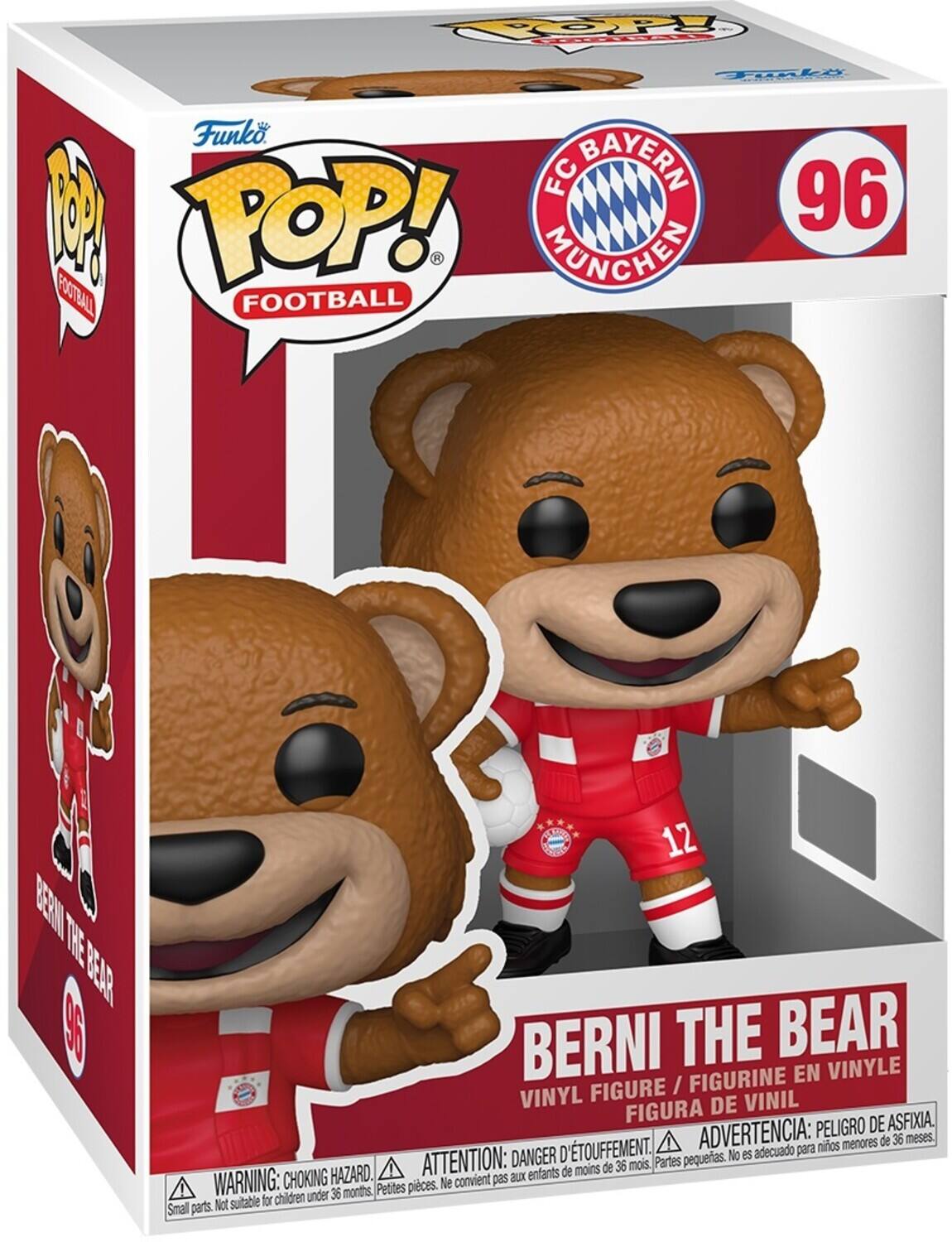 POP! FOOTBALL  
FC BAYERN MUNCHEN  
BERNI THE BEAR  
96  
VINYL FIGURE / FIGURINE EN VINYLE / FIGURA DE VINIL  
WARNING: CHOKING HAZARD. Small parts. Not suitable for children under 36 months.  
ATTENTION: DANGER D'ÉTOUFFEMENT. Petites pièces. Ne convient pas aux enfants de moins de 36 mois.  
ADVERTENCIA: PELIGRO DE ASFIXIA. Partes pequeñas. No es adecuado para niños menores de 36 meses.