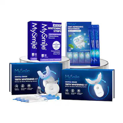 MySmile "NO-SLIP MINT REFRESHING WHITENING MOUTHWASH STRIPS PREVENTS CAVITIES - Natural ingredient Protection - Effective Whitening - Safe - Whitening with Hydroxyapatite - Reduces Sensitivity - Remineralizes Teeth - Whitens Teeth - 14 Shades - 7 Professional Express Shade Guide - MySmile MINT MOUTHWASH FRESHING - MySmile DENTAL GRADE TEETH WHITENING KIT Deluxe At-Home Whitening System - 10 Shades - MySmile DENTAL GRADE TEETH WHITENING KIT Deluxe At-Home Whitening System"