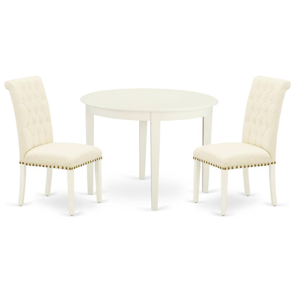 Back. East West Furniture - Dining Room Set Linen White - Brown.