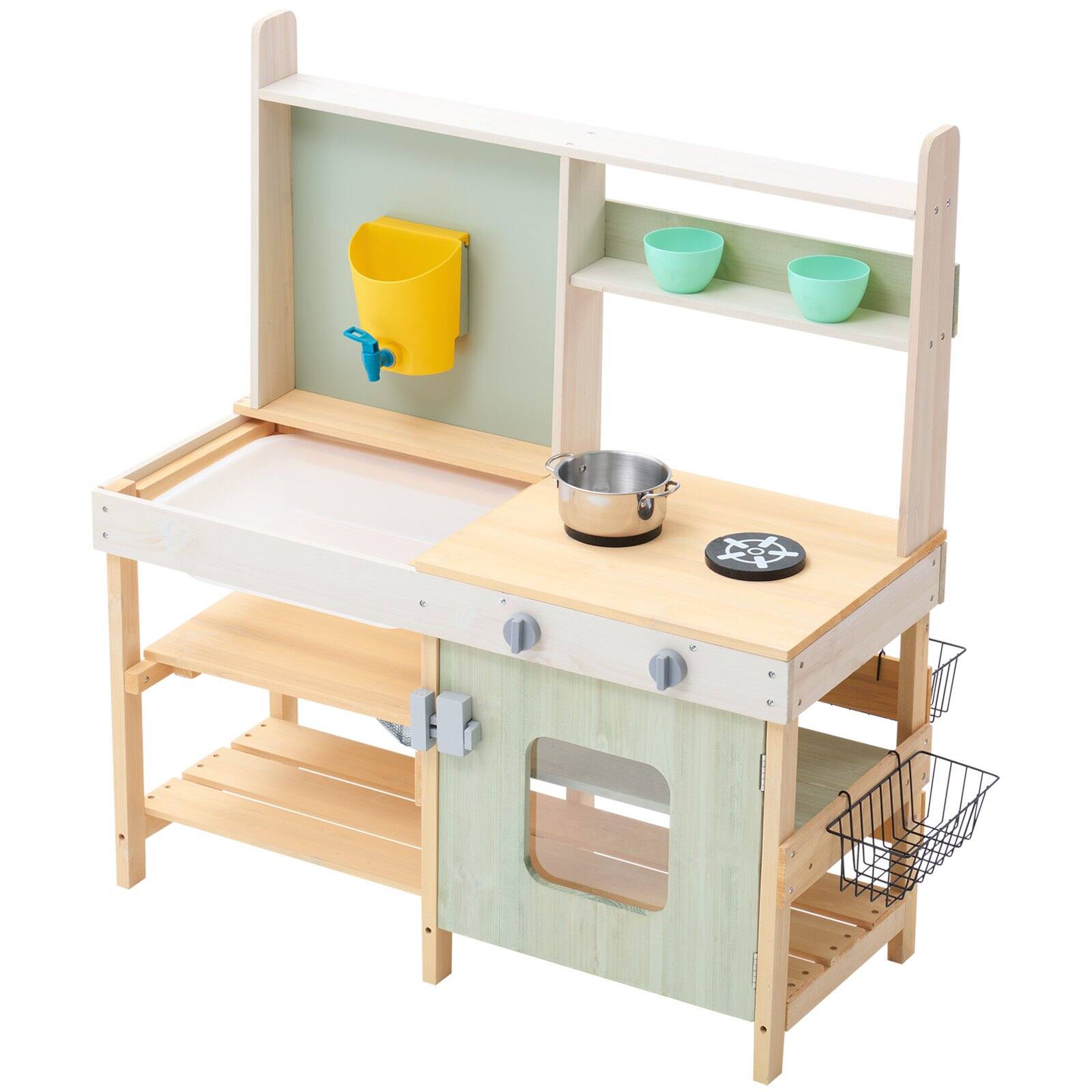 Front. Glintex - Wooden Mud Kitchen for Kids Outdoor Playset, Pretend Kitchen with Stove, Tank, Faucet, Storage Bag & Cookware Pots.