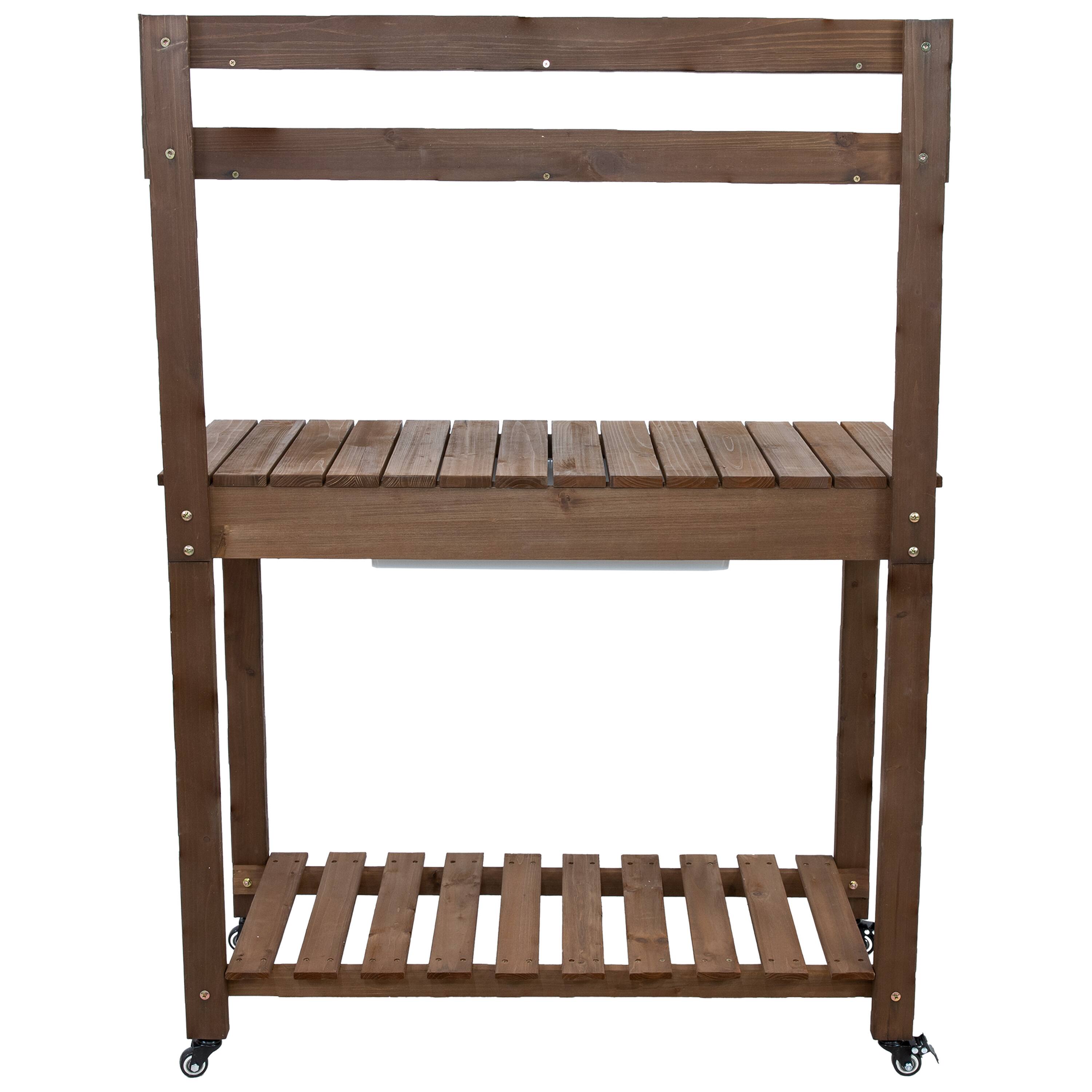 Alt View 8. Sunnydaze - Wheeled Wood Outdoor Potting Bench with Dry Sink - 39.25" - Brown.