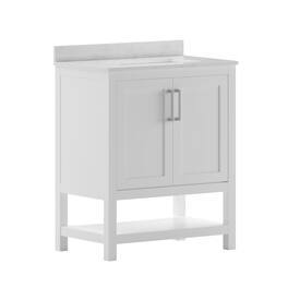 Flash Furniture - Vega 30 Inch Bathroom Vanity with Sink Combo, Storage Cabinet with Soft Close Doors and Open Shelf, Carrara Marble Finis - White