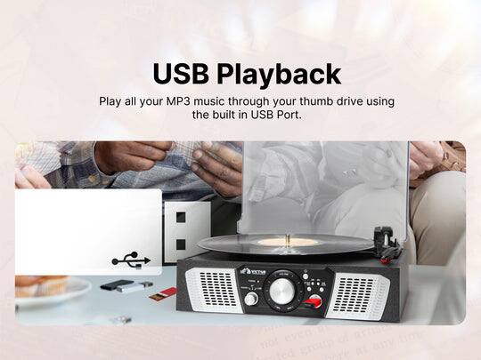 USB Playback  
Play all your MP3 music through your thumb drive using the built-in USB Port.